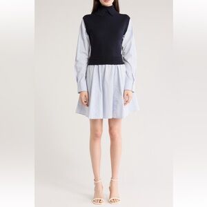 Cressida Mixed Media Twofer Shirtdress
